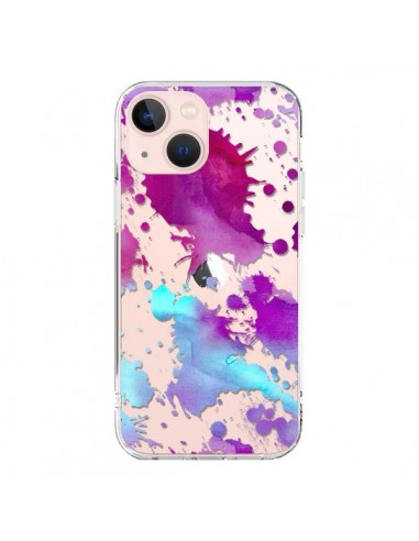 Cover iPhone 13 Mini Splash Colorato Blu Viola Trasparente - Sylvia Cook