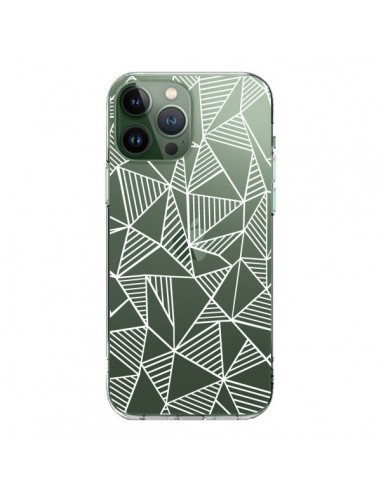 Cover iPhone 13 Pro Max Linee Griglia Triangles Grid Astratto Bianco Trasparente - Project M