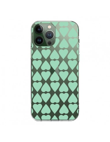 Coque iPhone 13 Pro Max Coeurs Heart Mint Bleu Vert Transparente - Project M