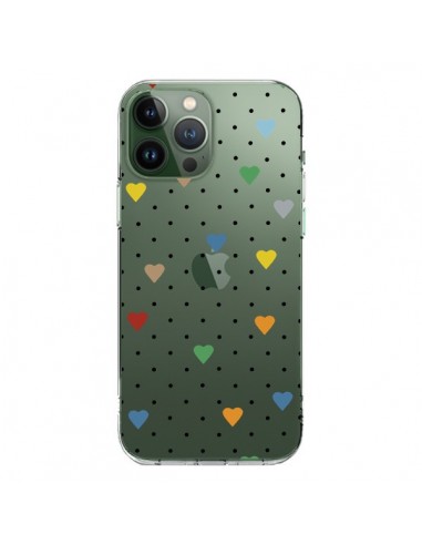 Cover iPhone 13 Pro Max Punti Cuori Colorato Trasparente - Project M