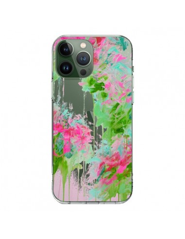 Cover iPhone 13 Pro Max Fiori Rosa Verde Trasparente - Ebi Emporium