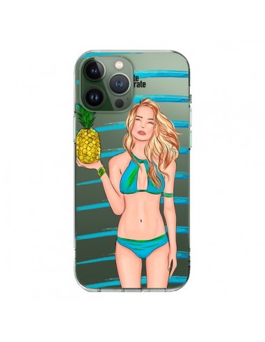 Coque iPhone 13 Pro Max Malibu Ananas Plage Ete Bleu Transparente - kateillustrate