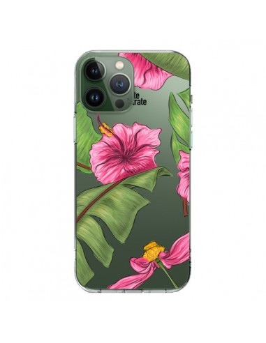 Cover iPhone 13 Pro Max Tropical Leaves Fioris Foglie Trasparente - kateillustrate