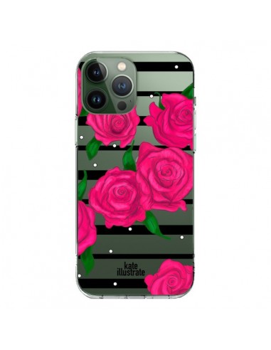 Cover iPhone 13 Pro Max Rosa Fiori Trasparente - kateillustrate