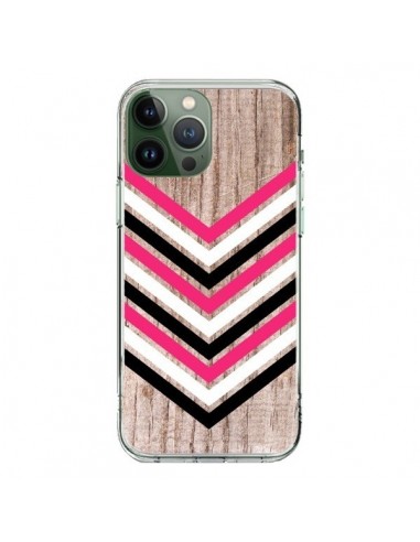 Cover iPhone 13 Pro Max Tribale Azteco Legno Wood Freccia Rosa Bianco Nero - Laetitia