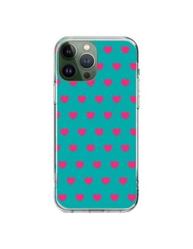 Cover iPhone 13 Pro Max Cuore Rosa Sfondo Blu - Laetitia