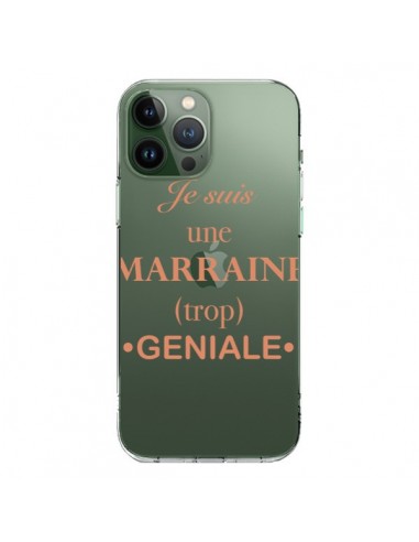 Coque iPhone 13 Pro Max Je suis une marraine trop géniale Transparente - Laetitia