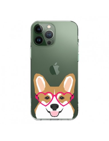 Cover iPhone 13 Pro Max Cane Buffo Occhiali Cuori Trasparente - Pet Friendly