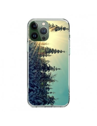 Coque iPhone 13 Pro Max Hiver Paysage Neige Montagnes Sapins Ski - R Delean