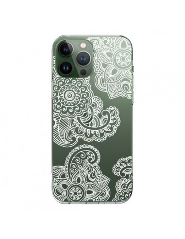 Coque iPhone 13 Pro Max Lacey Paisley Mandala Blanc Fleur Transparente - Sylvia Cook