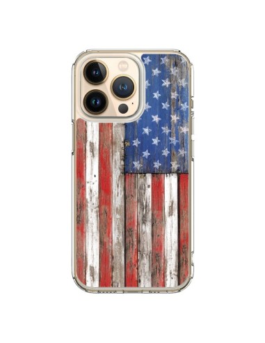 Cover iPhone 13 Pro Bandierq USA America Vintage Legno Wood - Maximilian San