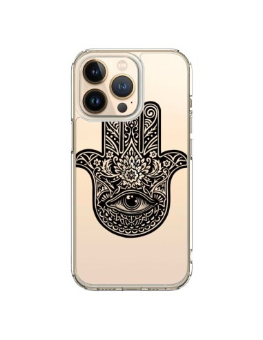 Cover iPhone 13 Pro Hamsa Cinque Dita Mano Cattiva Occhio Trasparente - Rachel Caldwell