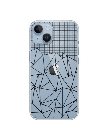 Coque iPhone 14 Lignes Grille Grid Abstract Noir Transparente - Project M