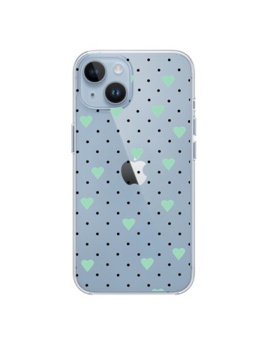 Cover iPhone 14 Punti Cuori Verde Menta Trasparente - Project M