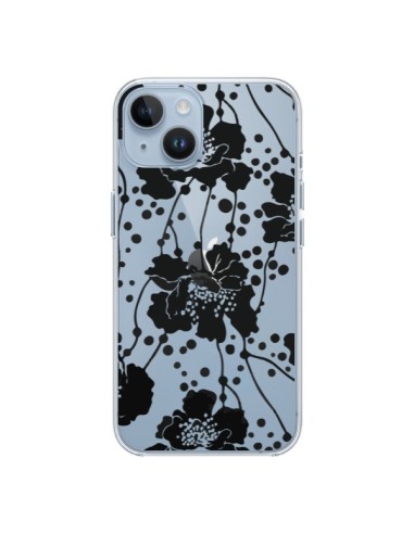 Cover iPhone 14 Fiori Neros Trasparente - Dricia Do