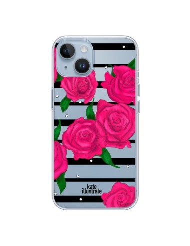 Cover iPhone 14 Rosa Fiori Trasparente - kateillustrate