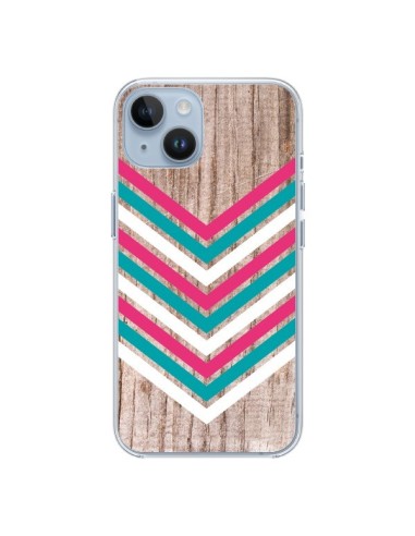 Cover iPhone 14 Tribale Azteco Legno Wood Freccia Rosa Blu - Laetitia