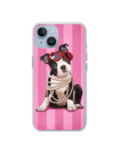 Cover iPhone 14 Cane Fashion Collana di Perle Occhiali Cuore  - Maryline Cazenave