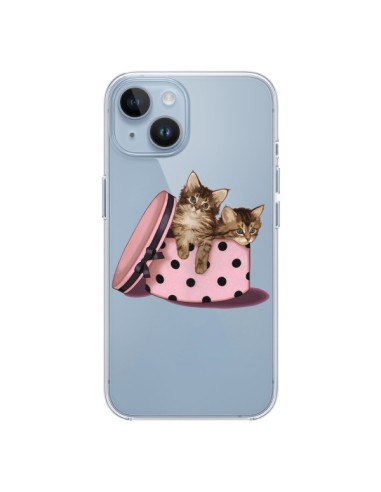 Coque iPhone 14 Chaton Chat Kitten Boite Pois Transparente - Maryline Cazenave