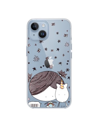 Cover iPhone 14 Bambina e Unicorno I Believe Trasparente - Nico