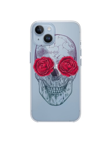 Cover iPhone 14 Teschio Rosa Fiori Trasparente - Rachel Caldwell