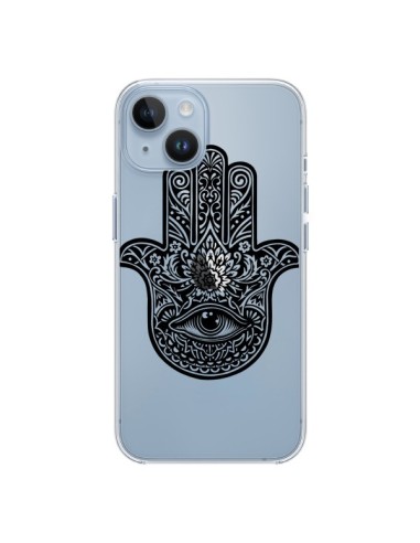 Cover iPhone 14 Hamsa Cinque Dita Mano Cattiva Occhio Trasparente - Rachel Caldwell