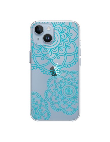 Cover iPhone 14 Mandala Verde acqua Doodle fiori Trasparente - Sylvia Cook