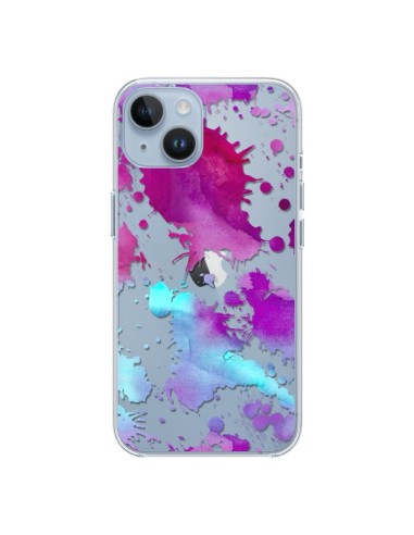 Cover iPhone 14 Splash Colorato Blu Viola Trasparente - Sylvia Cook