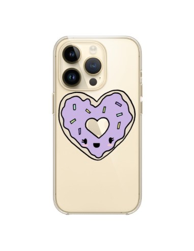 Coque iPhone 14 Pro Donuts Heart Coeur Violet Transparente - Claudia Ramos