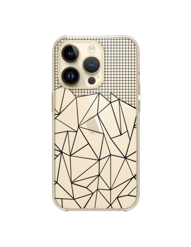 Coque iPhone 14 Pro Lignes Grille Grid Abstract Noir Transparente - Project M