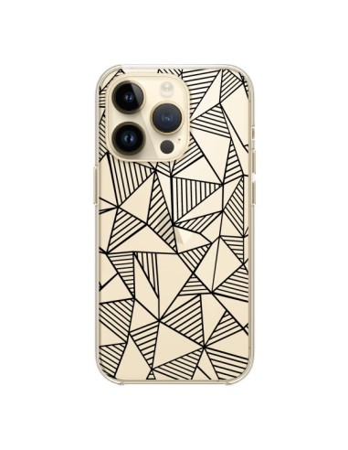 Cover iPhone 14 Pro Linee Griglia Triangles Grid Astratto Nero Trasparente - Project M