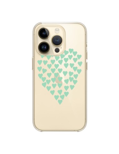 Cover iPhone 14 Pro Cuori Amore Verde Menta Trasparente - Project M