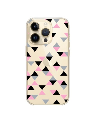 Cover iPhone 14 Pro Triangoli Rosa Nero Trasparente - Project M