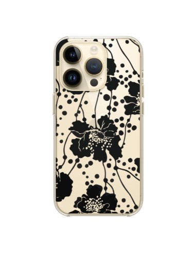 Cover iPhone 14 Pro Fiori Neros Trasparente - Dricia Do