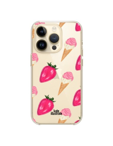 Cover iPhone 14 Pro Gelato Fragola Trasparente - kateillustrate