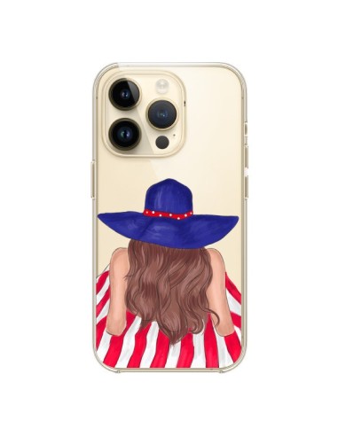 Cover iPhone 14 Pro Beah Girl Ragazza Spiaggia Trasparente - kateillustrate