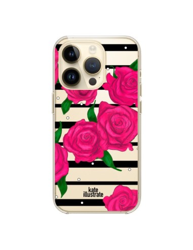 Coque iPhone 14 Pro Roses Rose Fleurs Flowers Transparente - kateillustrate