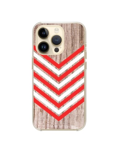 Cover iPhone 14 Pro Tribale Azteco Legno Wood Freccia Rosso Bianco - Laetitia