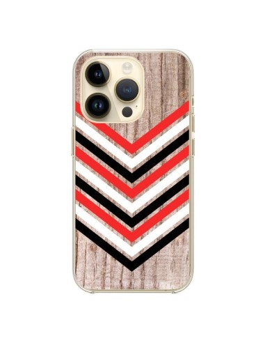 Cover iPhone 14 Pro Tribale Azteco Legno Wood Freccia Rosso Bianco Nero - Laetitia