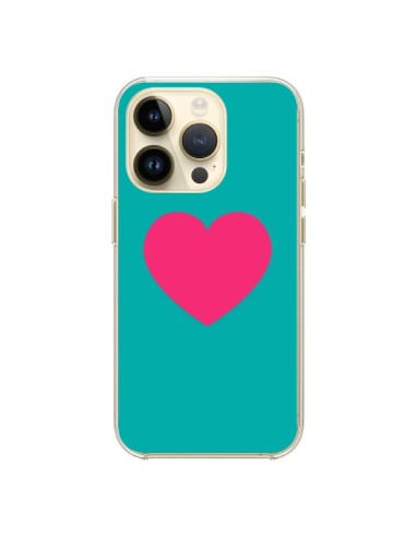 Cover iPhone 14 Pro Cuore Rosa Sfondo Blu  - Laetitia