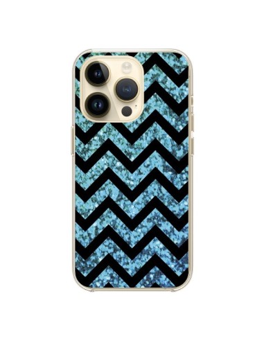 Coque iPhone 14 Pro Chevron Aqua Sparkle Triangle Azteque - Mary Nesrala