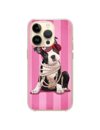 Cover iPhone 14 Pro Cane Fashion Collana di Perle Occhiali Cuore  - Maryline Cazenave