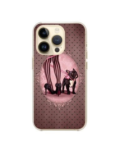 Cover iPhone 14 Pro Lady Jambes Cane Dog Rosa Pois Nero - Maryline Cazenave