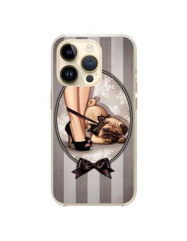 Cover iPhone 14 Pro Lady Nero Papillon Cane Luxe - Maryline Cazenave