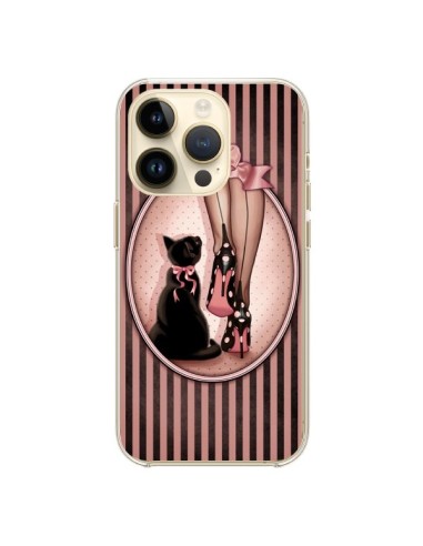 Cover iPhone 14 Pro Lady Gatto Papillon Pois Scarpe - Maryline Cazenave