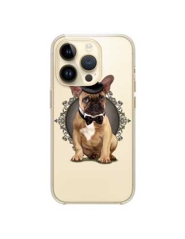 Cover iPhone 14 Pro Cane Bulldog Papillon Cappello Trasparente - Maryline Cazenave