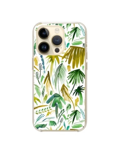 Cover iPhone 14 Pro Brushstrokes Tropicali Palme Verdi - Ninola Design