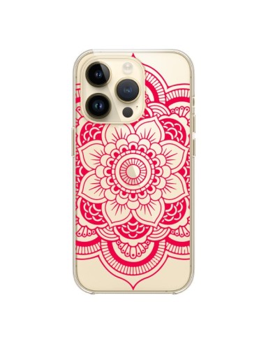 Cover iPhone 14 Pro Mandala Rosa Fucsia Azteco Trasparente - Nico