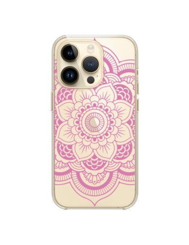 Cover iPhone 14 Pro Mandala Rosa Chiaro Azteco Trasparente - Nico