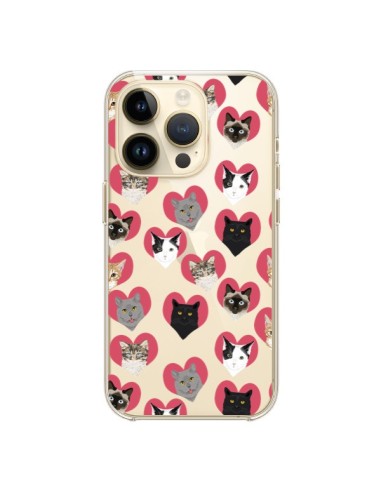 Cover iPhone 14 Pro Gatto Cuori Trasparente - Pet Friendly